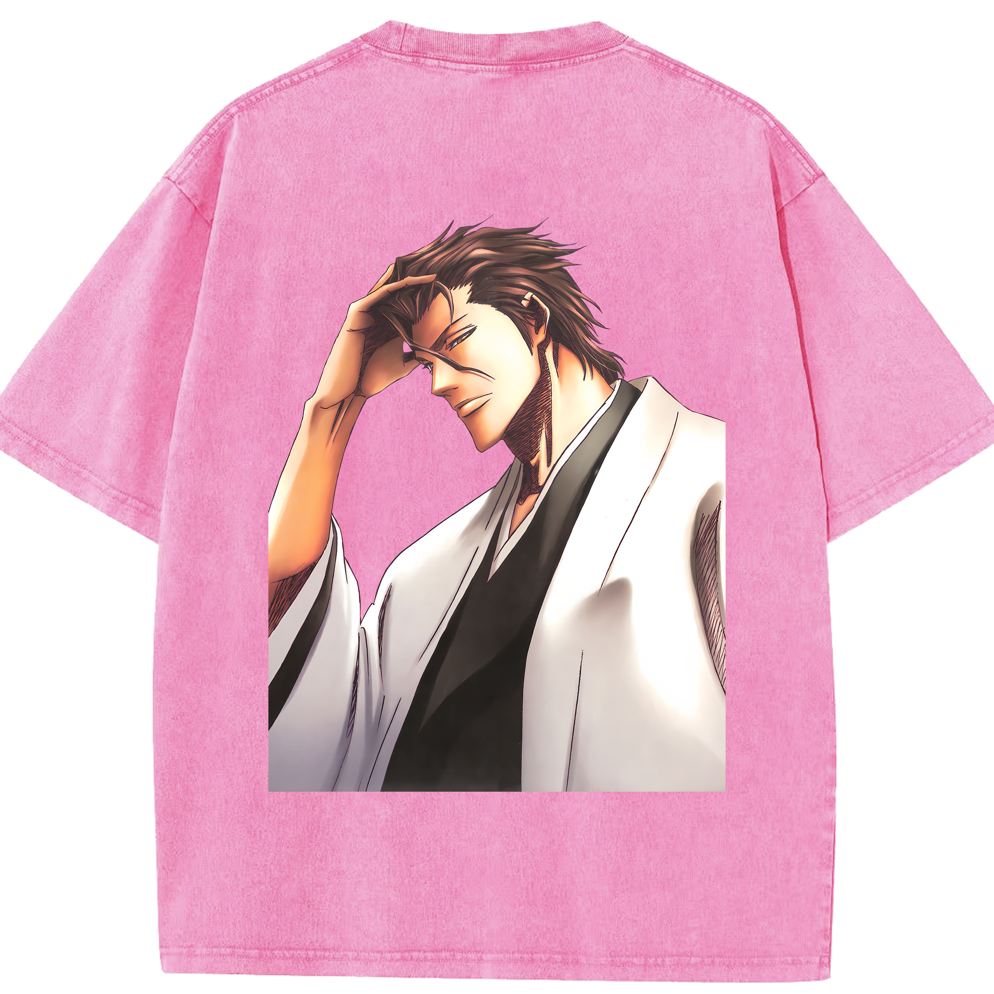 （画像用） ブリーチ 藍染 惣右介（あいぜん そうすけ） BLEACH Aizen Sousuke 綿100% ヴィンテージ風 半袖Tシャツ（背面プリント）